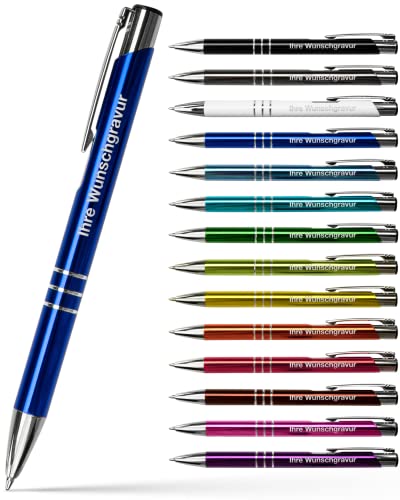 #teamludorf 25x Metall-Kugelschreiber mit Wunsch-Gravur - Personalisierte Kulis - Stift mit Namen - 14 Farben & 20 Schriftarten - 25 Stück - Blau von #teamludorf