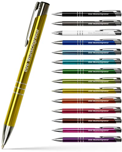 #teamludorf 10x Metall-Kugelschreiber mit Wunsch-Gravur - Personalisierte Kulis - Stift mit Namen - 14 Farben & 20 Schriftarten - 10 Stück - Gelb von #teamludorf