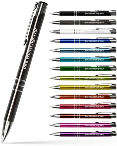 #teamludorf 10x Metall-Kugelschreiber mit Wunsch-Gravur - Personalisierte Kulis - Stift mit Namen - 14 Farben & 20 Schriftarten - 10 Stück - Grau von #teamludorf