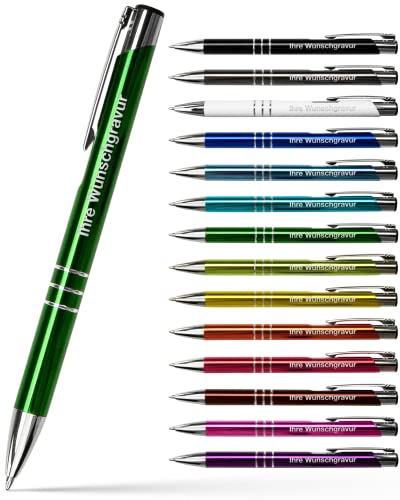 #teamludorf GAMMA Metall-Kugelschreiber mit Wunsch-Gravur - Personalisierte Kulis - Stift mit Name - 14 Farben & 20 Schriftarten - 100 Stück - Grün von #teamludorf