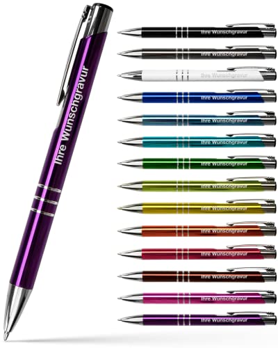 #teamludorf 10x Metall-Kugelschreiber mit Wunsch-Gravur - Personalisierte Kulis - Stift mit Namen - 14 Farben & 20 Schriftarten - 10 Stück - Lila von #teamludorf