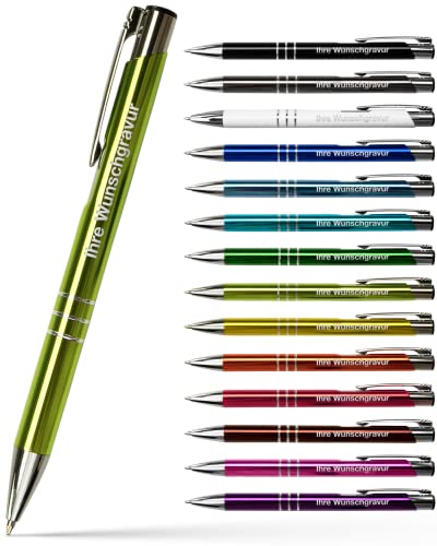 #teamludorf 10x Metall-Kugelschreiber mit Wunsch-Gravur - Personalisierte Kulis - Stift mit Namen - 14 Farben & 20 Schriftarten - 10 Stück - Limegrün… von #teamludorf