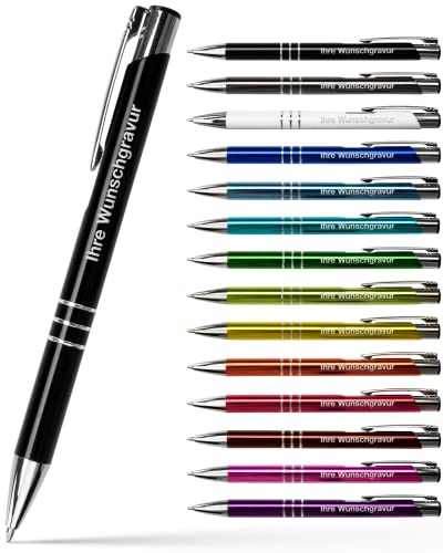 #teamludorf GAMMA Metall-Kugelschreiber mit Wunsch-Gravur - Personalisierte Kulis - Stift mit Name - 14 Farben & 20 Schriftarten - 100 Stück - Farb-Mix von #teamludorf