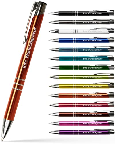 #teamludorf 100x Metall-Kugelschreiber mit Wunsch-Gravur - Personalisierte Kulis - Stift mit Namen - 14 Farben & 20 Schriftarten - 100 Stück - Orange von #teamludorf