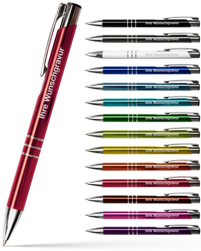 #teamludorf 100x Metall-Kugelschreiber mit Wunsch-Gravur - Personalisierte Kulis - Stift mit Namen - 14 Farben & 20 Schriftarten - 100 Stück - Rot von #teamludorf