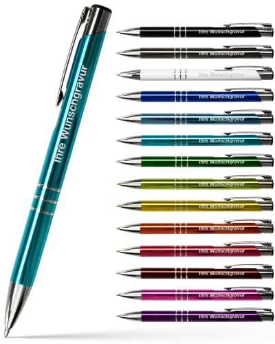 #teamludorf 10x Metall-Kugelschreiber mit Wunsch-Gravur - Personalisierte Kulis - Stift mit Namen - 14 Farben & 20 Schriftarten - 10 Stück - Türkis von #teamludorf