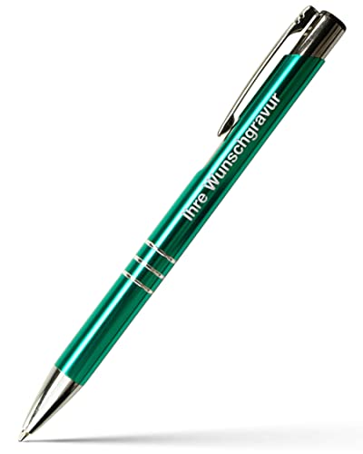 #teamludorf 10x Metall-Kugelschreiber mit Wunsch-Gravur - Personalisierte Kulis - Stift mit Namen - 14 Farben & 20 Schriftarten - 10 Stück - TürkisGrün von #teamludorf