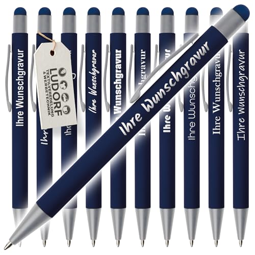 #teamludorf GRIP Kugelschreiber mit Touchfunktion – 50er Set Kullis mit Gravur | Personalisierter Kulli gummiert | Stift mit Gravur mit blauer Mine (DUNKELBLAU, 50) von #teamludorf