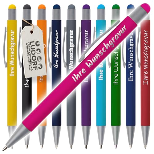 #teamludorf GRIP Kugelschreiber mit Touchfunktion – 50er Set Kugelschreiber mit Gravur | Personalisierte Kugelschreiber gummiert | Stift mit Gravur mit blauer Mine in Mixfarben 50 Stück (MIX, 50) von #teamludorf
