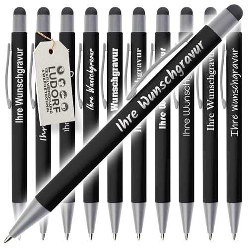 #teamludorf GRIP Kugelschreiber mit Touchfunktion – 50er Set Kugelschreiber mit Gravur | Personalisierte Kugelschreiber gummiert | Stift mit Gravur mit blauer Mine (SCHWARZ, 50) von #teamludorf