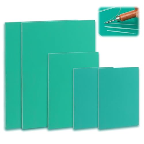 teasteam Linoleumdruck-Set, 5 Stück, A4, A5, A6, Weichgummi, Linoleum-Druckplatten zum Gravieren, DIY-Schneidebrett, grünes Gummi, Linoleum-Set, doppelseitiges PVC, 3 mm dick, für einfaches Schnitzen teasteam Linoleumdruck-Set, 5 Stück, A4, A5, A6, Weichgummi, Linoleum-Druckplatten zum Gravieren, DIY-Schneidebrett, grünes Gummi, Linoleum-Set, doppelseitiges PVC, 3 mm dick, für einfaches Schnitzen von teasteam