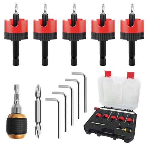 5 tlg Kegelsenker Bohrer Set, Bohrer mit Senker mit Tiefenanschlag, Enthalten Einstellbarer Bohrsenker(2.8mm-4.0mm), Sechskantschaft & Vorbohrer, Hochwertiger Stahl, Senkbohrer für Holz, Kunststoff von techextra