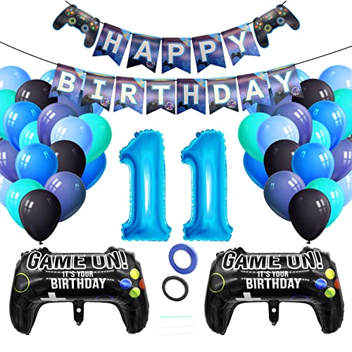 Luftballons Geburtstagsdeko Junge 11 Jahre, Techextra Videospiel Game Party Geburtstag Dekoration Zubehör Set mit Happy Birthday Banner für 11. Jahr Jungen Ballon Geburstag Deko (11 Jahr) von techextra