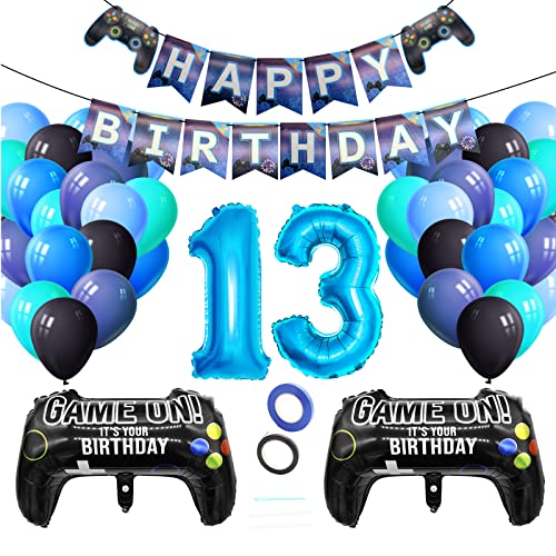 Luftballons Geburtstagsdeko Junge 13 Jahre, Techextra Videospiel Game Party Geburtstag Dekoration Zubehör Set mit Happy Birthday Banner für 13. Jahr Jungen Ballon Geburstag Deko (13 Jahr) von techextra