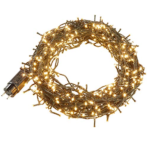 tectake 801070 LED Lichterkette für Innen und Außen, strombetriebene Weihnachtsbeleuchtung mit 8 verschiedenen Funktionen, warmweiß, IP44 - diverse Größen - (500 LEDs | Nr. 403334) von tectake