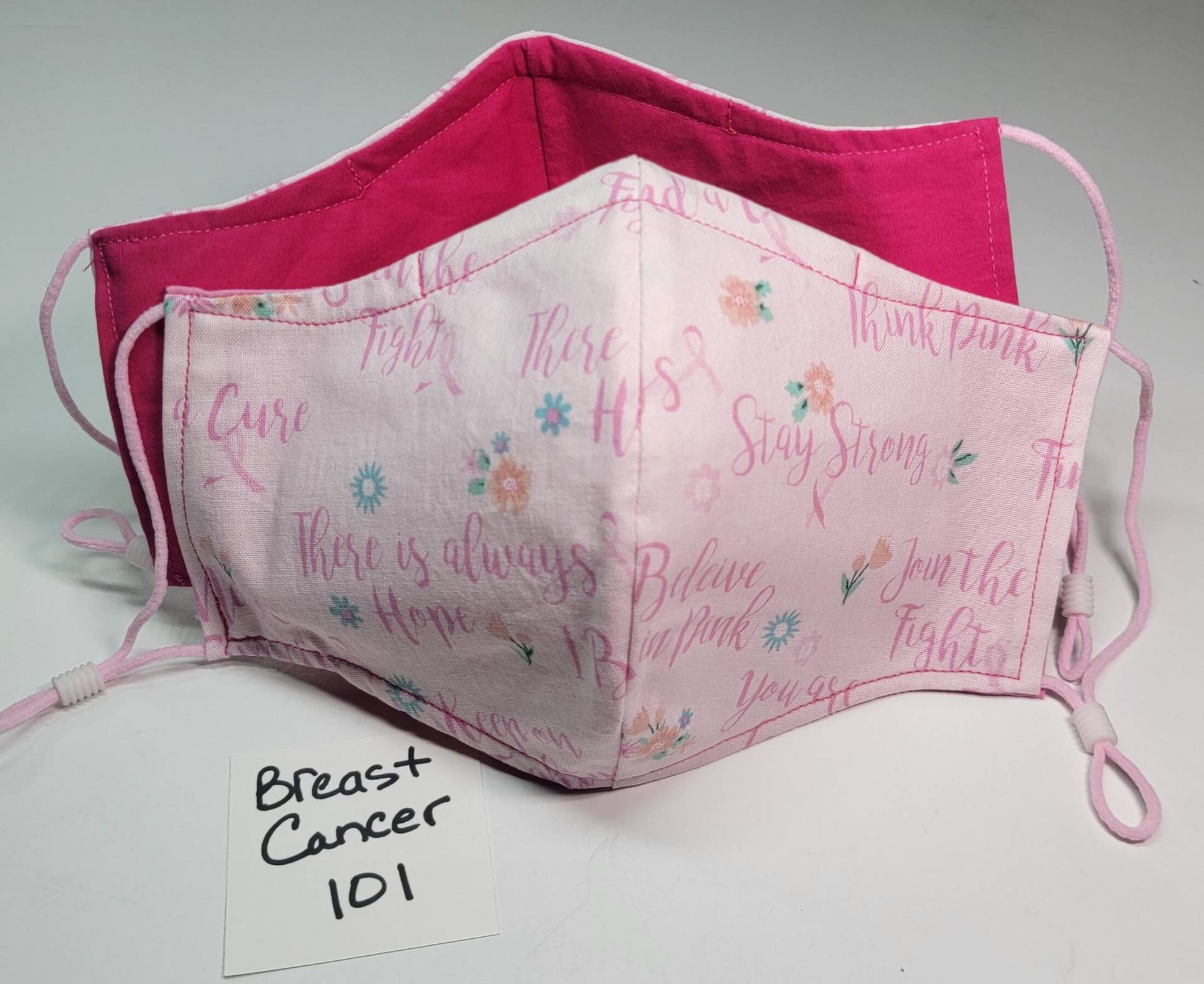 Brustkrebs Print Gesichtsmaske, Handgemacht, 100% Baumwolle, Waschbar, Wiederverwendbar, & Verstellbar von teebrrdsworkshop