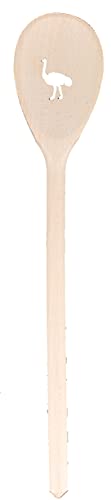 Kochlöffel aus Holz mit Motiv Strauß, Naturprodukt: handgefertigt, unbehandelt, eine Topfkratzer, hitzebeständig, Rührlöffel aus Buche, rund, das besondere Geschenk von teemando