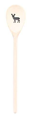 teemando®, Kochlöffel aus Holz mit Motiv Hirsch, extra stabil, Naturprodukt: handgefertigt, unbehandelt, Rührlöffel aus Buche, oval 30 cm, das besondere Geschenk von Teemando