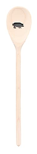 teemando®, Kochlöffel aus Holz mit Motiv Schwein, extra stabil, Naturprodukt: handgefertigt, unbehandelt, Rührlöffel aus Buche, oval 30 cm, das besondere Geschenk von teemando