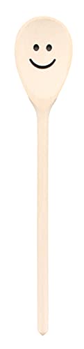 teemando®, Kochlöffel aus Holz mit Motiv Smiley 1, extra stabil, Naturprodukt: handgefertigt, unbehandelt, Rührlöffel aus Buche, oval 30 cm, das besondere Geschenk von teemando