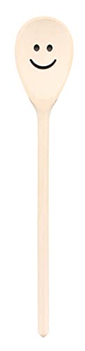 Teemando®, Kochlöffel aus Holz mit Motiv Smiley 1, extra stabil, Naturprodukt: handgefertigt, unbehandelt, Rührlöffel aus Buche, oval 30 cm, das besondere Geschenk von Teemando