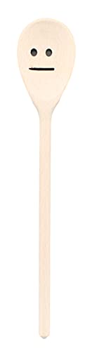 teemando®, Kochlöffel aus Holz mit Motiv Smiley 2, extra stabil, Naturprodukt: handgefertigt, unbehandelt, Rührlöffel aus Buche, oval 30 cm, das besondere Geschenk von teemando