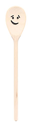 teemando®, Kochlöffel aus Holz mit Motiv Smiley 4, extra stabil, Naturprodukt: handgefertigt, unbehandelt, Rührlöffel aus Buche, oval 30 cm, das besondere Geschenk von teemando