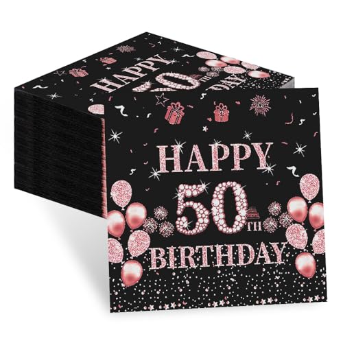 50. Geburtstag Servietten - 60 Stück Papierservietten für Frauen - Happy Birthday 50 Tischdeko - 2-Lagige Servietten für Geburtstagsfeiern, Jubiläum oder Partys von teikart