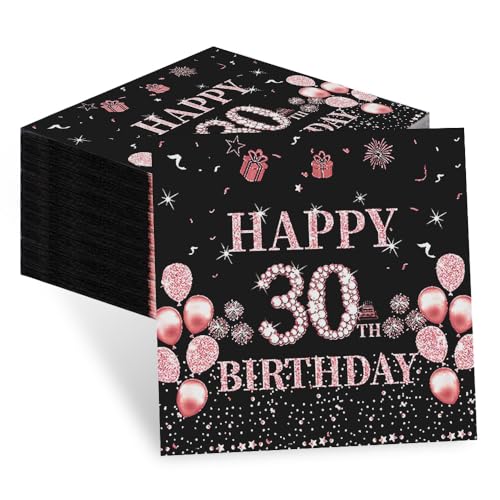 60 Stück Rosa 2-lagige Servietten "Happy 30. Geburtstag" – Premium Deko für Frauengeburtstag, Jubiläumsfeier Tischdeko & Partys von teikart