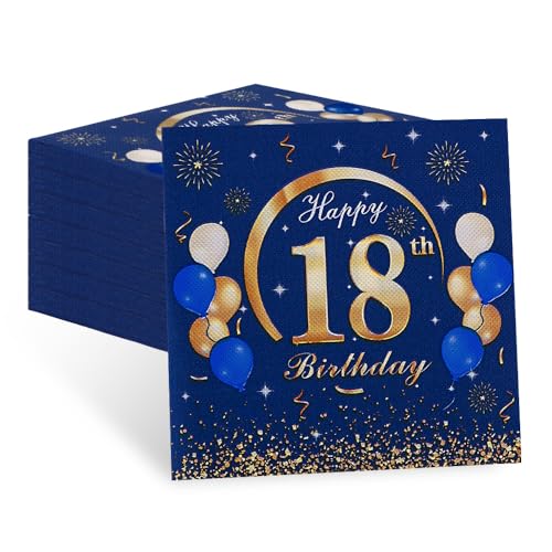Servietten 18. Geburtstag Junge, 60 Stück Blaue Geburtstagsservietten, Happy Birthday 18 Servietten, 2-Lagig Tischdekoration Papierservietten für 18. Geburtstag Feiern, Party, Jubiläum, 33 x 33 cm Servietten 18. Geburtstag Junge, 60 Stück Blaue Geburtstagsservietten, Happy Birthday 18 Servietten, 2-Lagig Tischdekoration Papierservietten für 18. Geburtstag Feiern, Party, Jubiläum, 33 x 33 cm von teikart