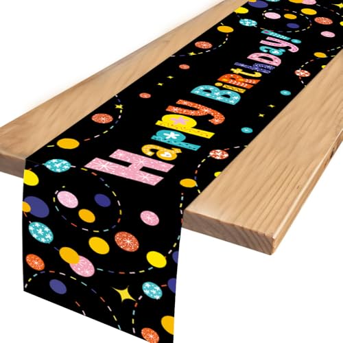 Tischläufer Geburtstag, Bunt Geburtstagsdeko Tischdecke, Happy Birthday Tischläufer zum Geburtsta, Geeignet für die Kinder Geburtstags Party Deko von Jungen und Mädchen 180 x 35cm (eisenhaltig) von teikart