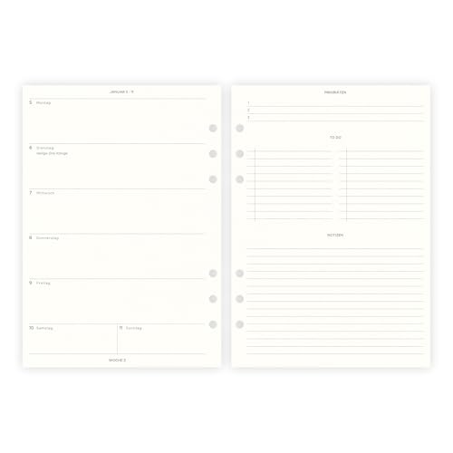 Kalendereinlagen 2026 | 1Woche2Seiten | DIN A5, 120g Naturweiß-Papier | für Ringbuch Organizer | Design Focus Kalendereinlagen 2026 | 1Woche2Seiten | DIN A5, 120g Naturweiß-Papier | für Ringbuch Organizer | Design Focus von temonto