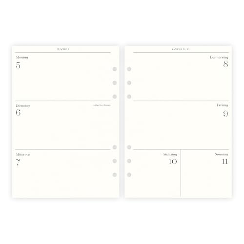 Kalendereinlagen 2026 | 1Woche2Seiten | DIN A5, 120g Naturweiß-Papier | für Ringbuch Organizer | Design Typo von temonto