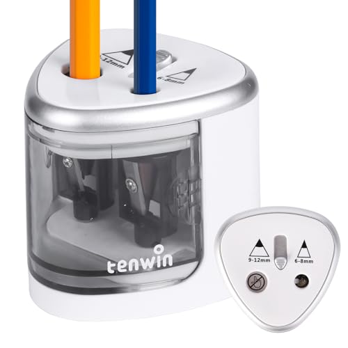 tenwin Elektrischer Bleistiftspitzer, Doppelloch-Batteriespitzer für 6-12mm No.2/Buntstifte, langlebige Klinge zum schnellen Anspitzen, geeignet für Schule/Klassenzimmer/Büro/Haus, Silber tenwin Elektrischer Bleistiftspitzer, Doppelloch-Batteriespitzer für 6-12mm No.2/Buntstifte, langlebige Klinge zum schnellen Anspitzen, geeignet für Schule/Klassenzimmer/Büro/Haus, Silber von tenwin