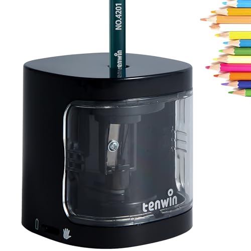 tenwin Elektrischer Bleistiftspitzer, batteriebetriebener automatischer Anspitzer für 6-8mm No.2/Buntstifte, geeignet für Schule/Klassenzimmer/Büro/Haus (Schwarz) von tenwin
