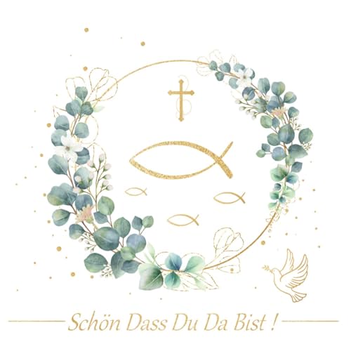 40 Stück Servietten Kommunion - Servietten Schön Dass Du Da Bist Deko Kommunion Mädchen/Junge, Servietten Kommunion Eukalyptus Grün für Taufe und Deko Kommunion（33 x 33cm ） von teokyat