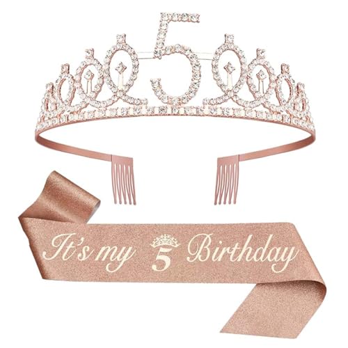 Geburtstagskrone Mädchen - Geburtstag 5 Jahre Mädchen, Birthday Girl, Geburtstagsgeschenke für Kinder（Roségold） von teokyat