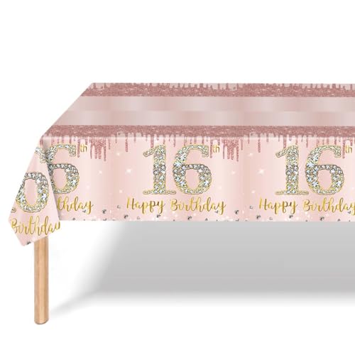 Tischdecke 16 Geburtstag Mädchen - Partydeko 137x274 cm, Tischdecken für 16 Geburtstagsparty deko, Jubiläum Premium Tafeldekoration Teenager Junge Frauen Hochwertige Geburtstagsdeko Tischdecke 16 Geburtstag Mädchen - Partydeko 137x274 cm, Tischdecken für 16 Geburtstagsparty deko, Jubiläum Premium Tafeldekoration Teenager Junge Frauen Hochwertige Geburtstagsdeko von teokyat