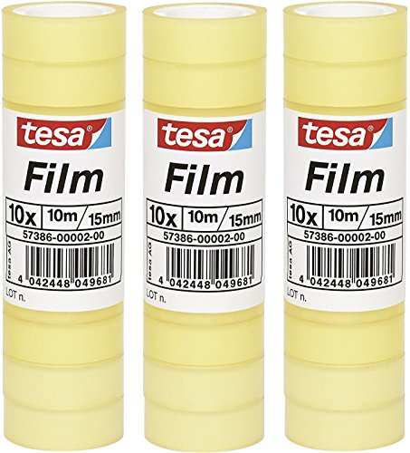 tesa UK 30 Rollen Klebeband, große Rolle Tesafilm 10 m x 15 mm Standard von tesa