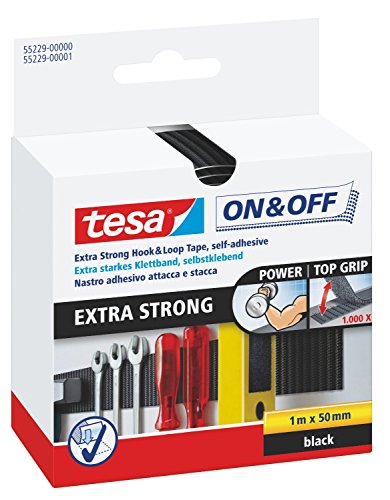 3x tesa On & Off Klettband, extra stark, 1m x 50mm von tesa