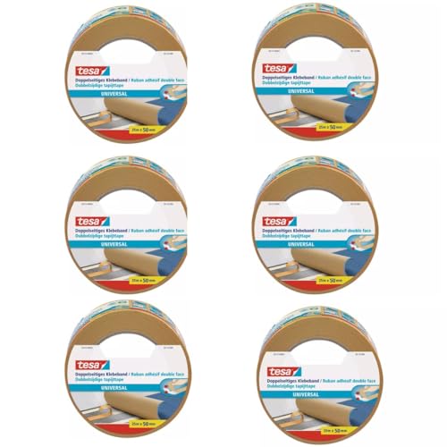 6 Rollen tesa 56172, Doppelseitiges Universal Klebeband, 50mm x 25m von tesa
