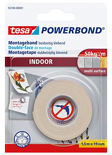Doppelseitiges Klebeband tesa Powerbond® Indoor, L 1,5 m x B 19 mm, für den Innenbereich von tesa