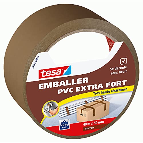 TESA 4042448337665 Klebeband, PVC, extra stark, 40 m x 50 mm, Braun, Grau, Ø 5,5/32 x 58 mm von tesa