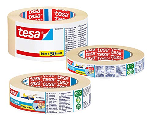 TESA Malerband UNIVERSAL - Vielseitiges Klebeband für Malerarbeiten ohne Lösungsmittel - Mittel (schmal, mittel & breit) von tesa