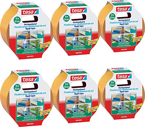 Tesa - 6x doppelseitiges Klebeband extra stark für alle PVC Teppiche und Beläge geeignet für Fußbodenheizung und Feuchtraum 50mm x 10m Tesa - 6x doppelseitiges Klebeband extra stark für alle PVC Teppiche und Beläge geeignet für Fußbodenheizung und Feuchtraum 50mm x 10m von tesa