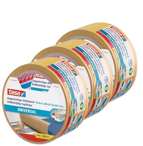 tesa 3 Rollen Doppelseitiges Klebeband Universal - Vielseitiges Klebeband für Verpackungen, Deko und Teppiche oder zum Basteln - 10 m x 50 mm tesa 3 Rollen Doppelseitiges Klebeband Universal - Vielseitiges Klebeband für Verpackungen, Deko und Teppiche oder zum Basteln - 10 m x 50 mm von tesa