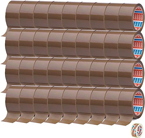 tesa 64014 Paketklebeband/Klebeband braun - leise abrollendes Packband - 50mm x 66 m (66m x 50mm, 36 Rollen + Gratis Tesafilm) von tesa