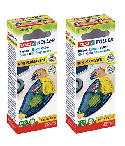 tesa Kleberoller, Wieder ablösbares Kleben, nachfüllbar (Kleberoller, 2er Pack) von tesa