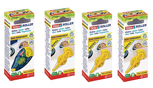 tesa Kleberoller, Wieder ablösbares Kleben, nachfüllbar (Kleberoller, 3 Nachfüllpackungen) von tesa