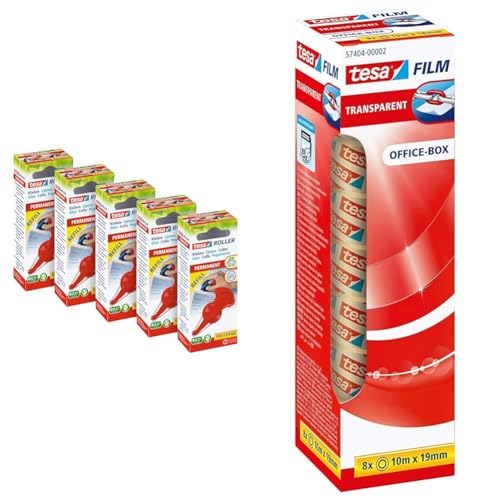 tesa Kleberoller permanent Nachfüllkassette im 5er Pack & tesafilm transparent - Transparentes Klebeband mit starker Haftung - alterungsbeständig und reißfest - 10 m x 19 mm - 8er Pack tesa Kleberoller permanent Nachfüllkassette im 5er Pack & tesafilm transparent - Transparentes Klebeband mit starker Haftung - alterungsbeständig und reißfest - 10 m x 19 mm - 8er Pack von tesa
